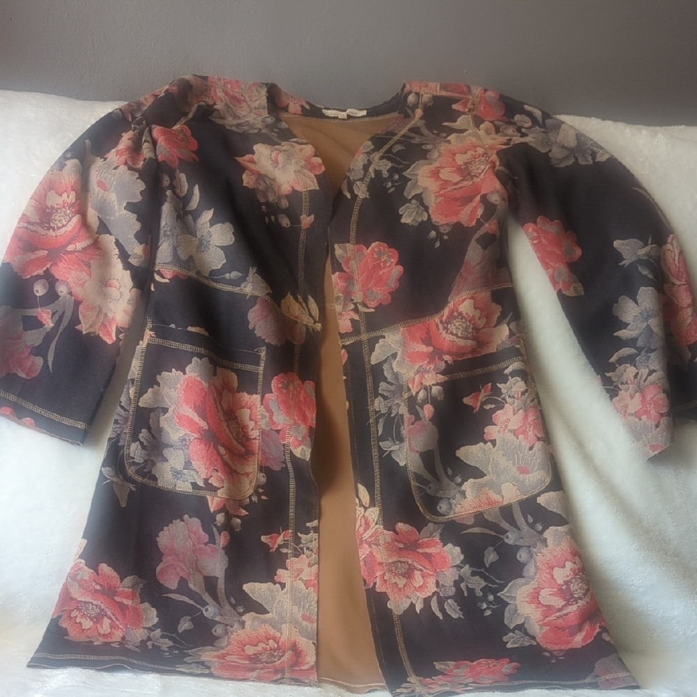 Anthropologie Floral Jacket - Black and Pink